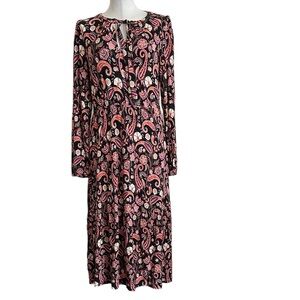 LOFT Black Pink Paisley Jersey Dress NWT Medium Orange Cream